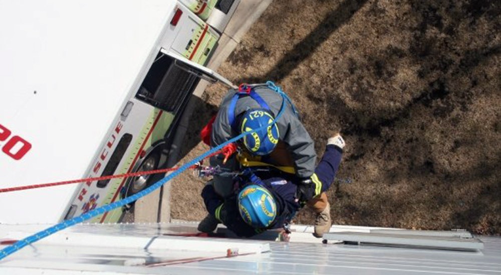 Rescuers practicing line transfers