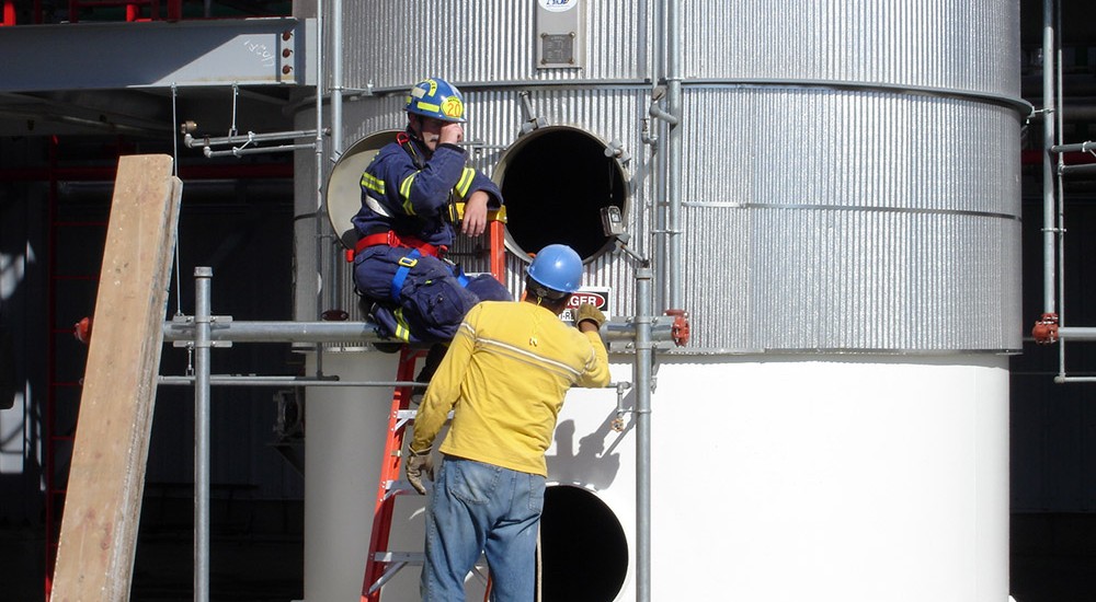 Rescuer Jay Bohlen Performing an Air Test for a confined space entry